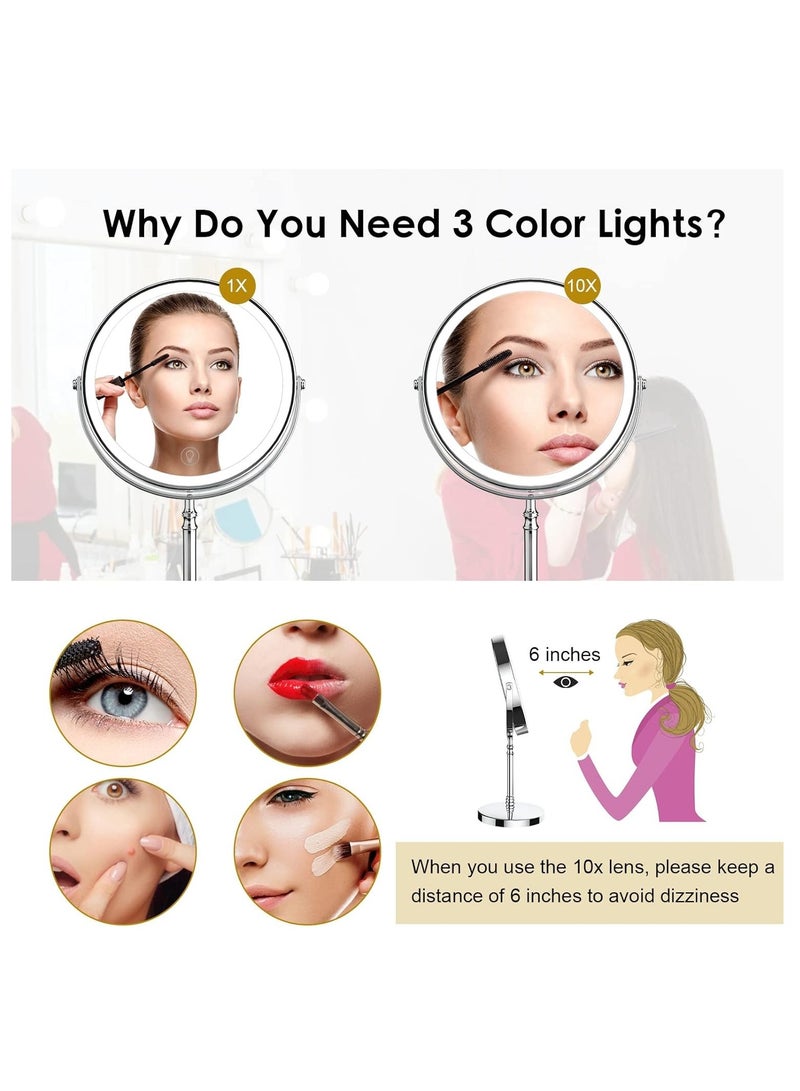 LIMOS Lighted Makeup Mirror, 8" Rechargeable Double Sided Magnifying Mirror with 3 Colors, 1x/10x 360° Rotation Touch Screen Vanity Mirror, Brightness Adjustable Magnification Cosmetic Light up Mirror - Image 4