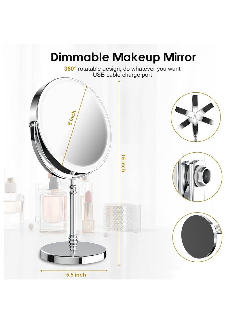 LIMOS Lighted Makeup Mirror, 8" Rechargeable Double Sided Magnifying Mirror with 3 Colors, 1x/10x 360° Rotation Touch Screen Vanity Mirror, Brightness Adjustable Magnification Cosmetic Light up Mirror - Image 5
