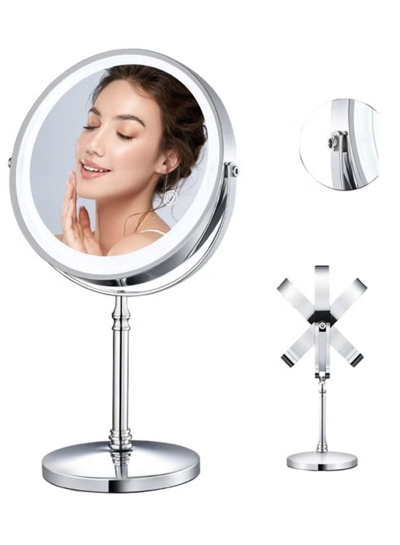 LIMOS Lighted Makeup Mirror, 8" Rechargeable Double Sided Magnifying Mirror with 3 Colors, 1x/10x 360° Rotation Touch Screen Vanity Mirror, Brightness Adjustable Magnification Cosmetic Light up Mirror - Image 1