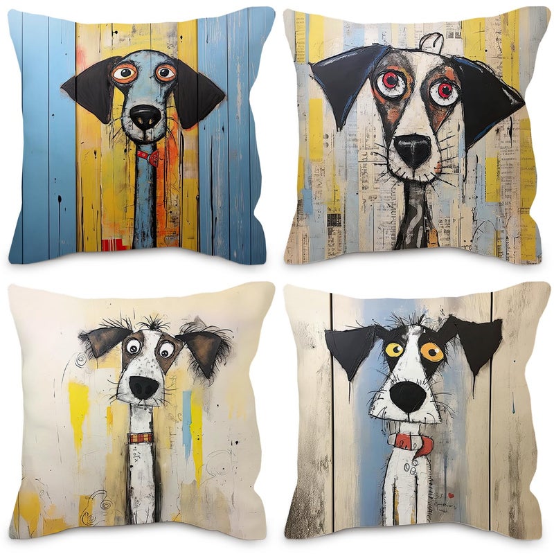 Nvotell Abstract Dogs Pillow Covers 18x18 - Funky Dogs Throw Pillow Cover, Fun Quirky Dog Lovers Gifts Presents for Women Men, Trendy Quirky Dog Home Decor, Set of 4 - Image 1
