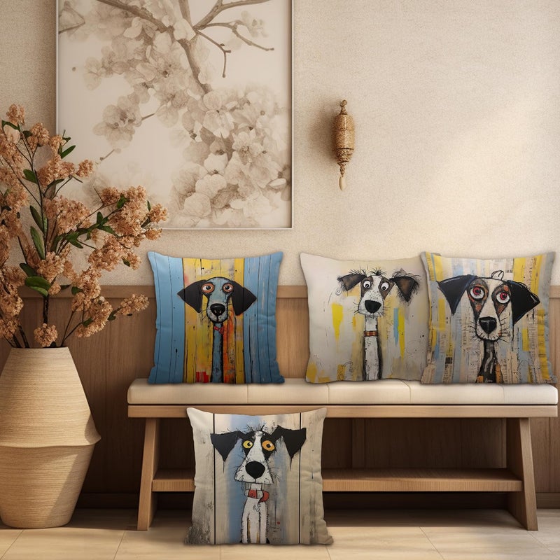 Nvotell Abstract Dogs Pillow Covers 18x18 - Funky Dogs Throw Pillow Cover, Fun Quirky Dog Lovers Gifts Presents for Women Men, Trendy Quirky Dog Home Decor, Set of 4 - Image 4