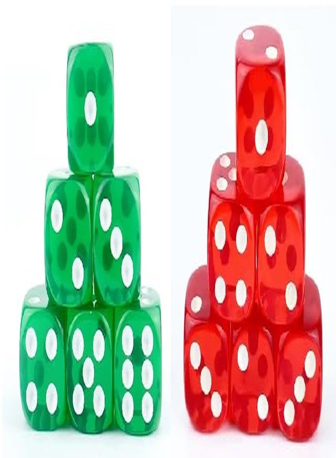 SANKET Six Sided 16mm Transparent Dice, 2 Colour Combination (Green, Red) for Ludo, Indoor Games Pack of 12pcs - Image 1