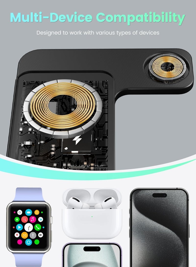 General Wireless Charger 3 in 1, 15W Fast Charging Station for Apple Watch 10/9/8/Ultra 2/Ultra/SE/7/6/5/4/3/2, for AirPods 3/2/1/Pro for iPhone 16/15/14/13 /Plus/Pro/Pro Max/12/11(Black)  - Image 3