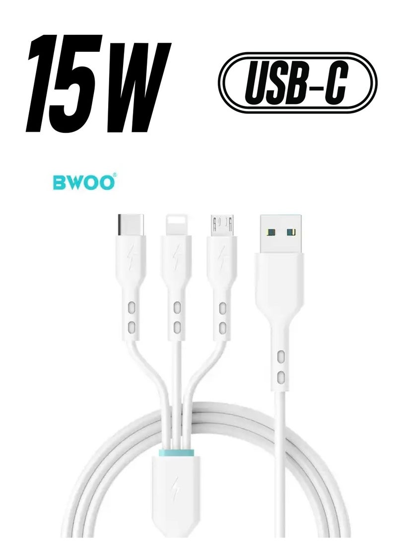 BWOO - High-Quality 3-in-1 USB Charging Cable by BWOO with PVC Material for Mobile Phones – Power Only, Universal Compatibility - Image 1