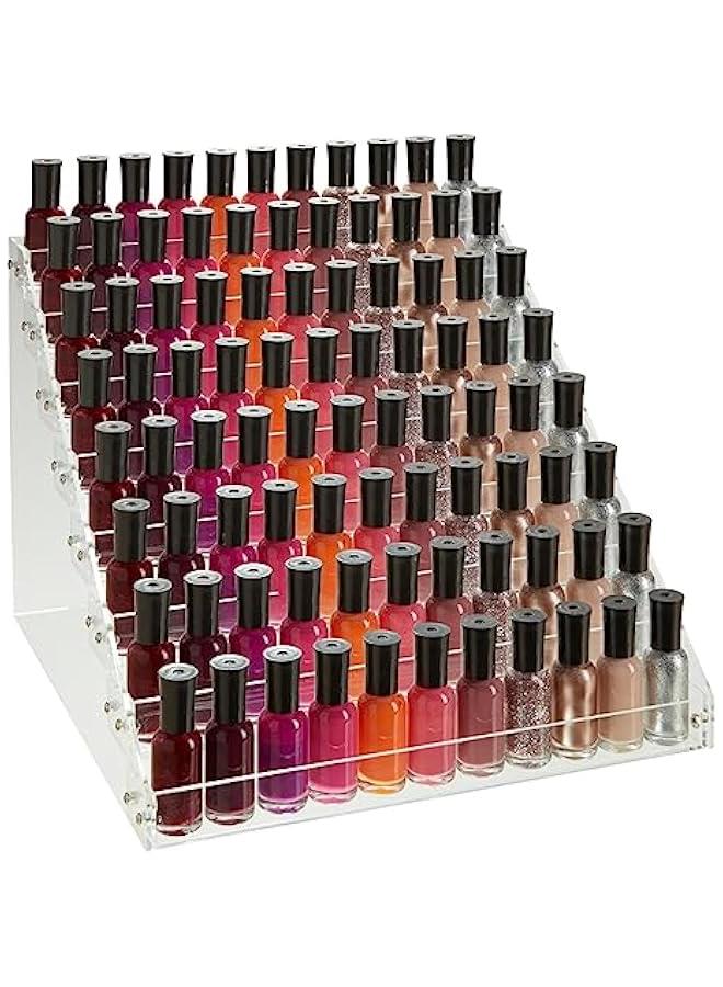 Arabest 8 Tier Clear Acrylic Nail Polish Display Rack with 96 Standard Sized Bottle Capacity, Organizer for Salons (12.75 x 12.5 x 9.25 in)  - Image 1