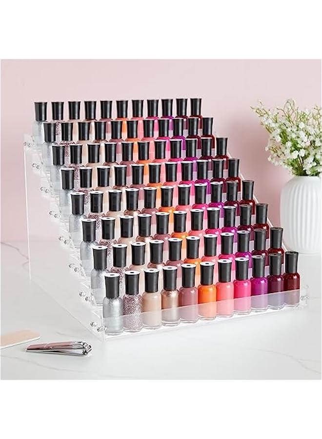 Arabest 8 Tier Clear Acrylic Nail Polish Display Rack with 96 Standard Sized Bottle Capacity, Organizer for Salons (12.75 x 12.5 x 9.25 in)  - Image 2