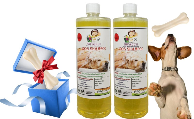 swacch Shampoo | Puppy Safe Shampoo| Dog Shampoo (1 Litre) (Pack of 2) Lemon + Medium White Bone |Dog Chew Bones |Teething chew Toy|Dental Teething |Combo Pack - Image 1