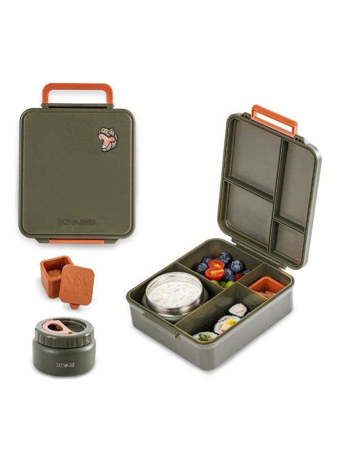 Eazy Kids Eazy Kids Jumbo Bento Lunch Box w/ Thermos & Dip Jar- Green  - Image 1