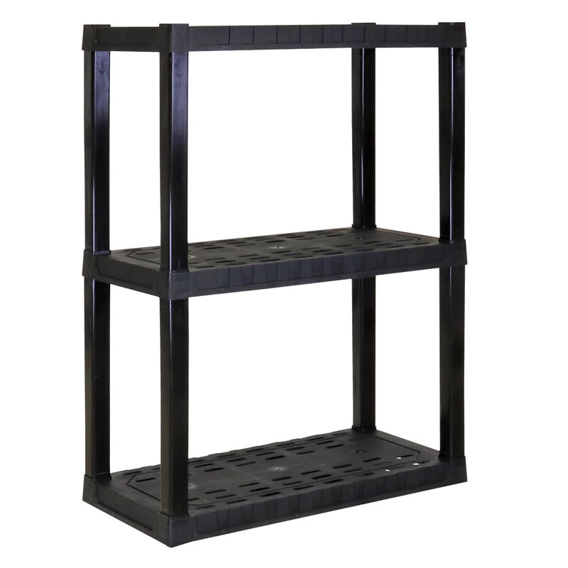 Koolatron Oskar Heavy Duty Plastic Storage Shelves- for Garage, Kitchen, Bathroom Basement Kids Room, Stackable 3-Tier Black Organizer Rack for Books Shoes, Toys, Pantry, Cleaning and Closet Organization - Image 1