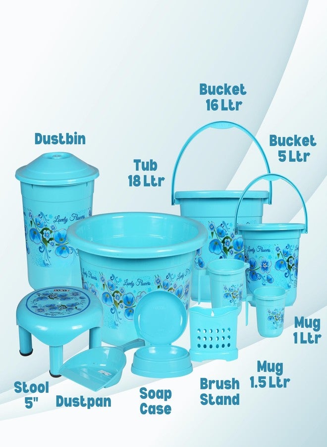 Novesto Heavy Duty,Large Capacity Plastic Bathroom Set of 10 Pieces - Cyan(Queen) - Image 2