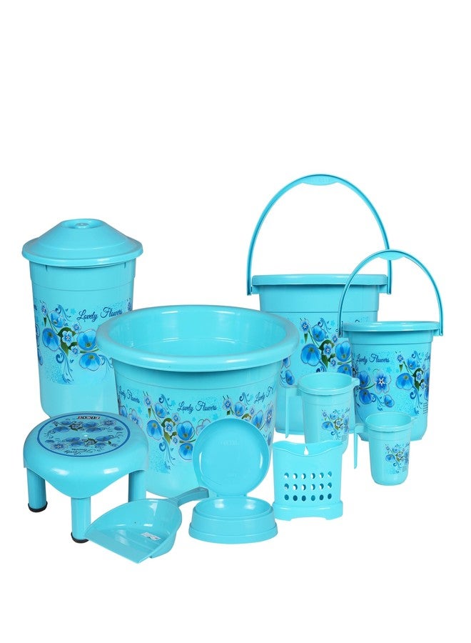 Novesto Heavy Duty,Large Capacity Plastic Bathroom Set of 10 Pieces - Cyan(Queen) - Image 1