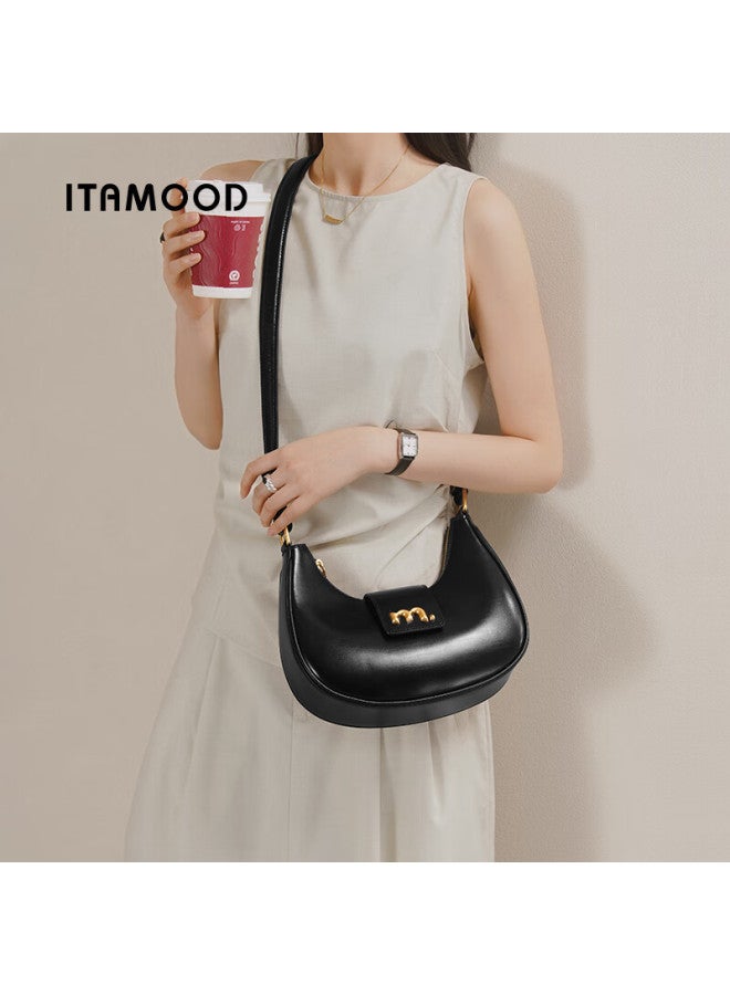 Mood Birthday Gift Women's Armpit Bag Women's Genuine Leather Texture Single Shoulder Diagonal Cross Bag Crescent Bag Women's Handbag Horn Bag - Image 2