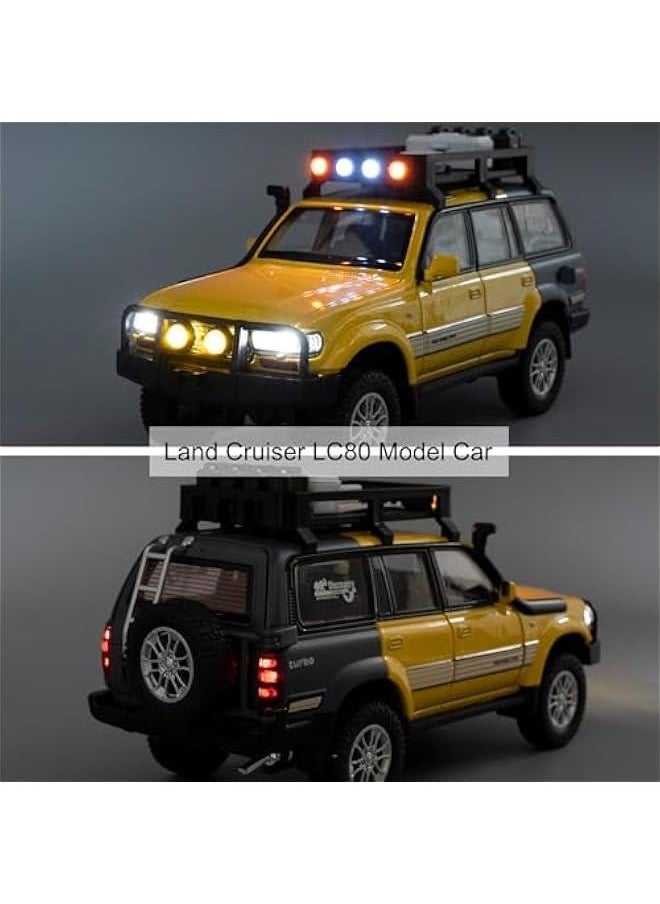 Generic - Toy Car Compatible for 1:24 Land Cruiser LC80 Model Car, Pull Back Diecast Collectible Car with Sounds＆Lights for Kids Boys Girls and Adults, Gift Yellow - Image 1
