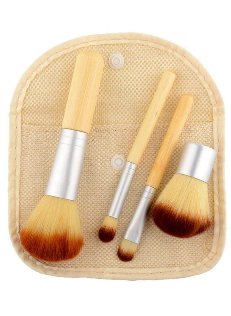 4-Piece Professional Makeup Brush Set With Bag Beige/Silver - Image 2