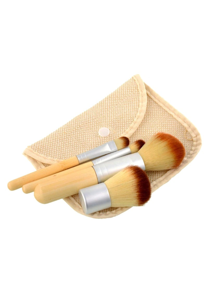 4-Piece Professional Makeup Brush Set With Bag Beige/Silver - Image 1