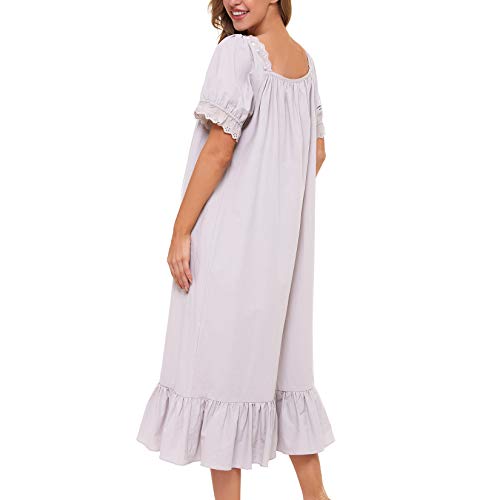 Lu's Chic Women's Victorian Nightgown Cotton Sleepwear Long Loungewear Short Sleeve Soft Nightwear Night Dress Sleep Calf Length Ruffle Nightdress Scoop Neck Lace Solid Grey XX-Large - Image 2