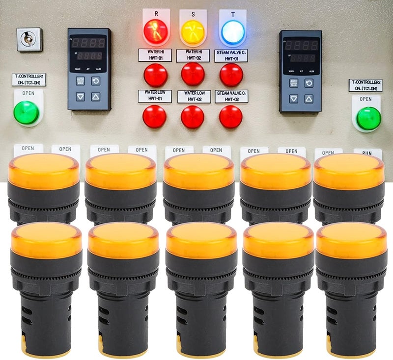إغلاق محكم يمنع دخول الحشرات 10 قطع من مؤشر LED أصفر AD16‑22DS عالي السطوع، شريحة LED نقية اللون للإشارة، توصيل سلكي من نوع اللولب المدمج، حجم تركيب 22 مم للمعدات (تيار متردد/تيار مستمر 12 فولت) - Image 2