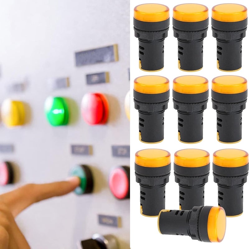 إغلاق محكم يمنع دخول الحشرات 10 قطع من مؤشر LED أصفر AD16‑22DS عالي السطوع، شريحة LED نقية اللون للإشارة، توصيل سلكي من نوع اللولب المدمج، حجم تركيب 22 مم للمعدات (تيار متردد/تيار مستمر 12 فولت) - Image 3