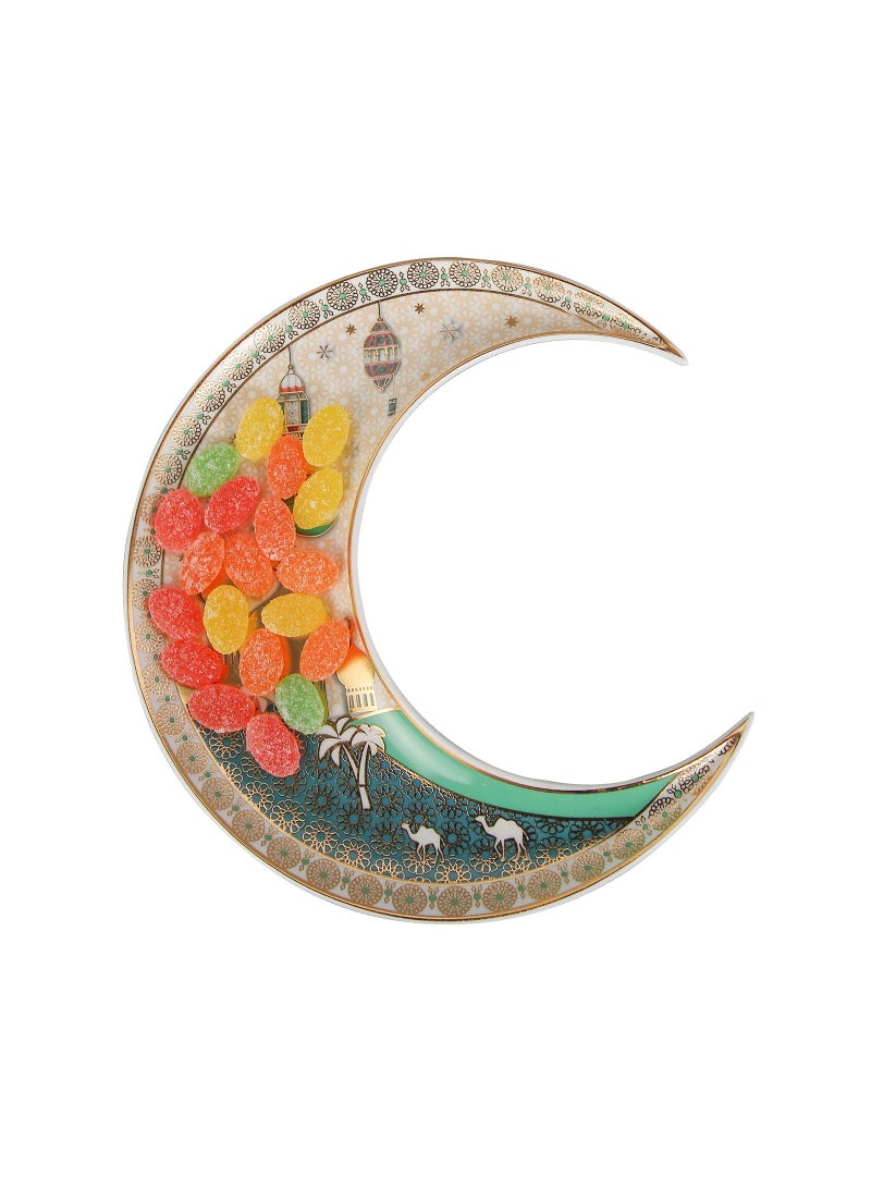 Liying Crescent Moon Iftar Food Serving Tray 24CM (B), Ramadan ceramic Platters Table Décor for Breakfast Dinner Dessert Pastry Display Holder Decoration  - Image 1