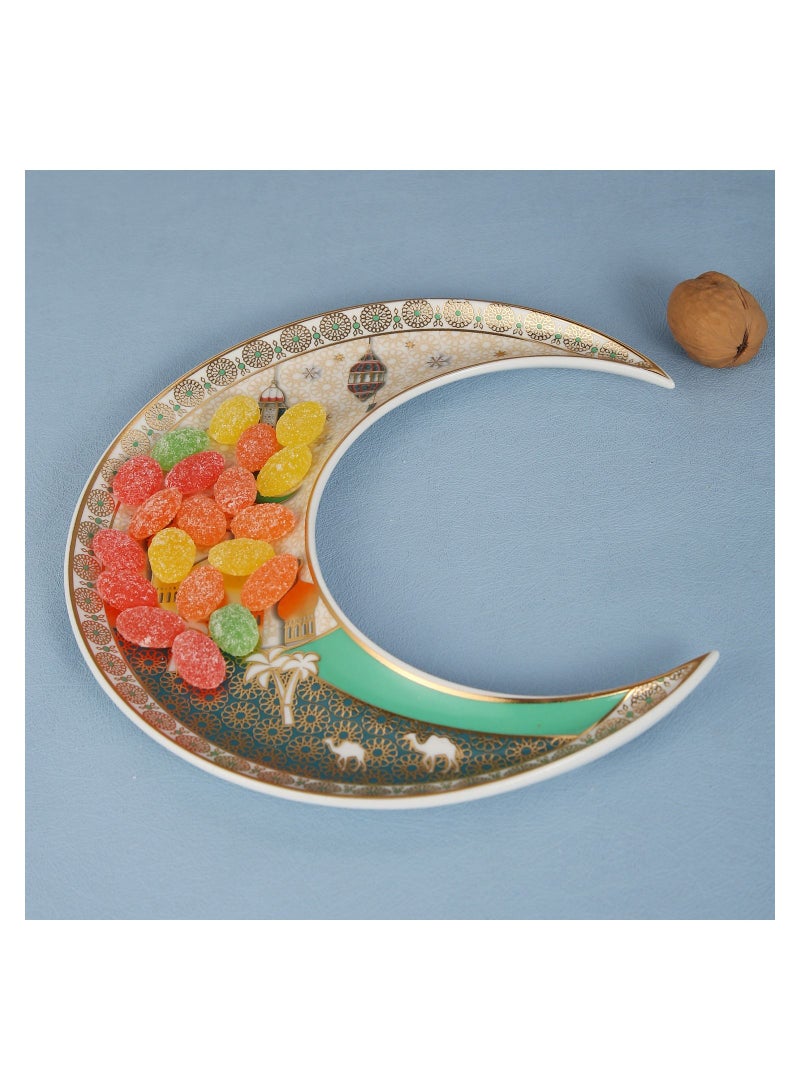 Liying Crescent Moon Iftar Food Serving Tray 24CM (B), Ramadan ceramic Platters Table Décor for Breakfast Dinner Dessert Pastry Display Holder Decoration  - Image 2