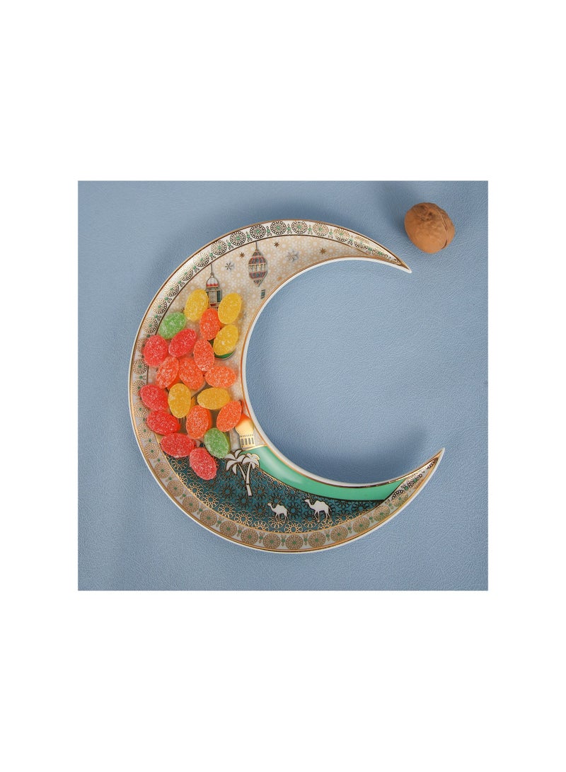 Liying Crescent Moon Iftar Food Serving Tray 24CM (B), Ramadan ceramic Platters Table Décor for Breakfast Dinner Dessert Pastry Display Holder Decoration  - Image 4