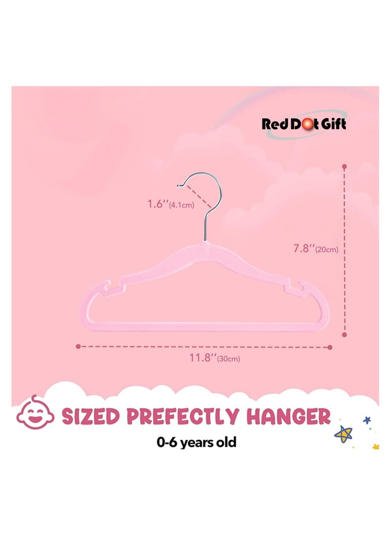 Red Dot Gift Red Dot Gift® Pack of 30 Baby Velvet Clothes Hangers 30cm Heavy Duty Durable Kids Clothes Hangers (Pink) - Image 2