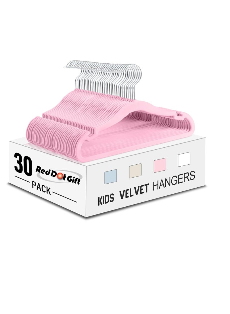 Red Dot Gift Red Dot Gift® Pack of 30 Baby Velvet Clothes Hangers 30cm Heavy Duty Durable Kids Clothes Hangers (Pink) - Image 1