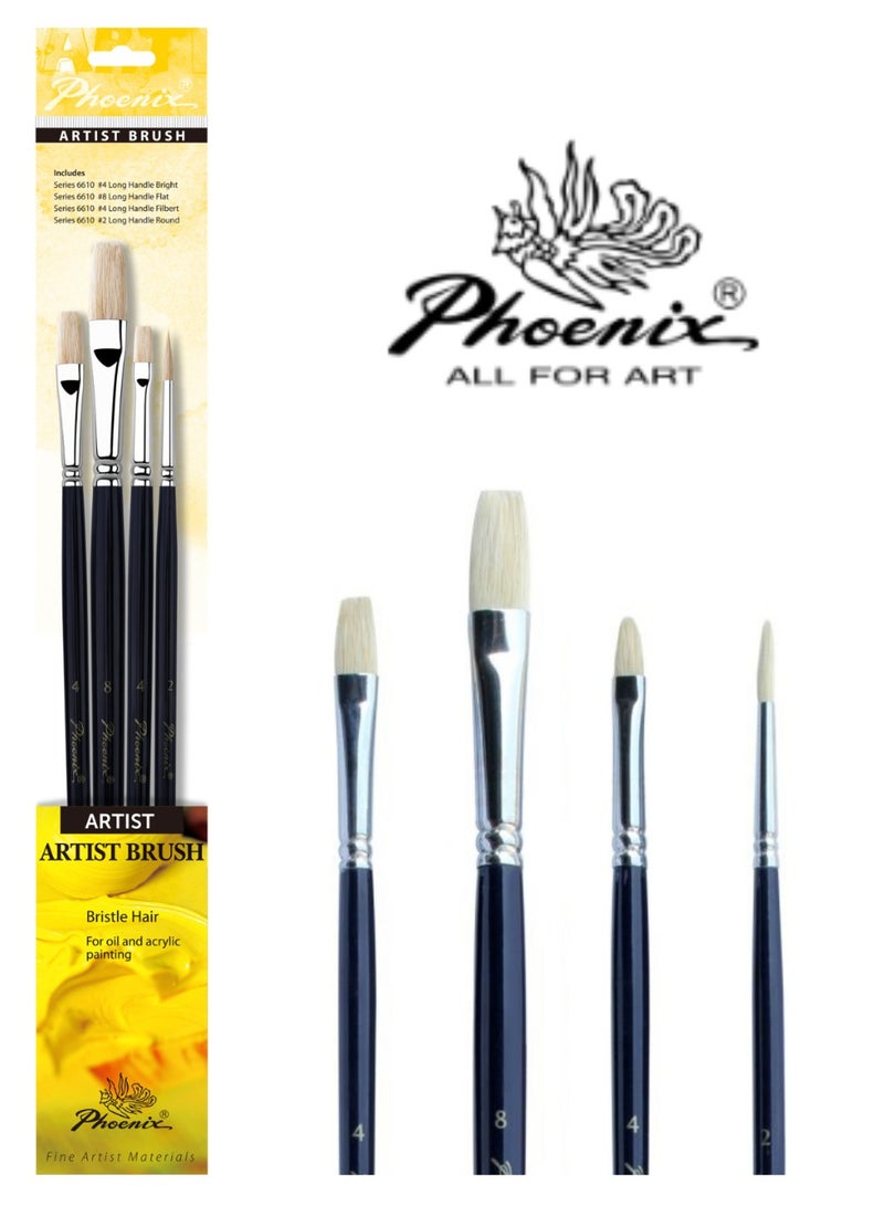 فينيكس مجموعة فرش (4) للألوان الزيتية والأكريليك - Image 1