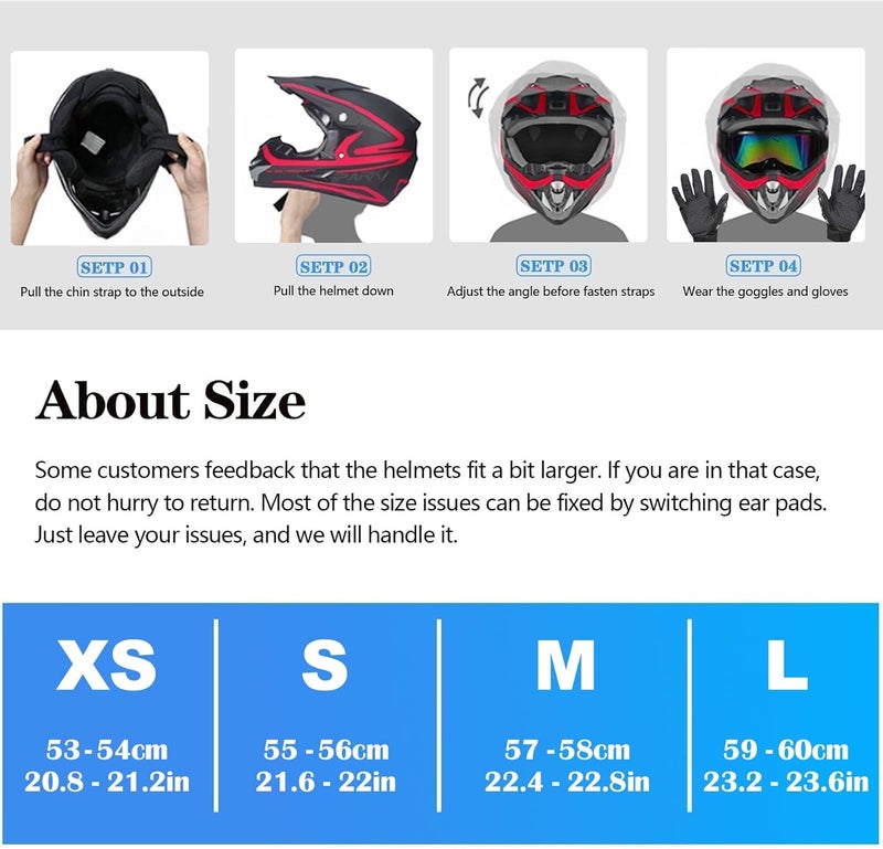 Cutey CUETY DOT Youth Kids Motocross Helmet with Goggles, Gloves, and Mask - Unisex Off-Road Full Face Motorcycle Helmet - Image 2