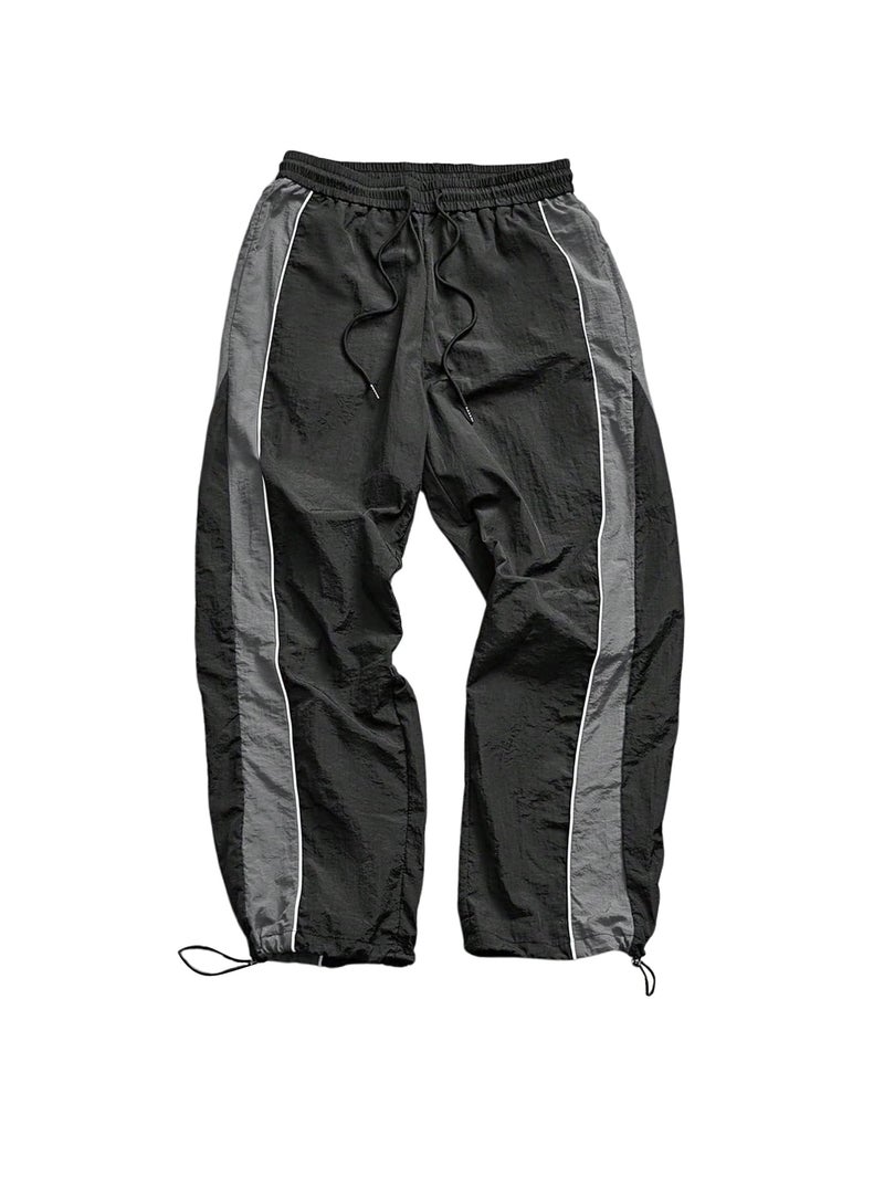 SHENHE Men's Y2k Wide Leg Color Block Baggy Parachute Pants Hip Hop Track Trousers Streetwear Black Medium - Image 1