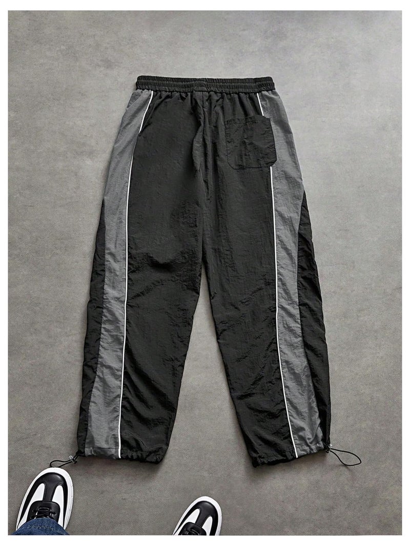SHENHE Men's Y2k Wide Leg Color Block Baggy Parachute Pants Hip Hop Track Trousers Streetwear Black Medium - Image 2