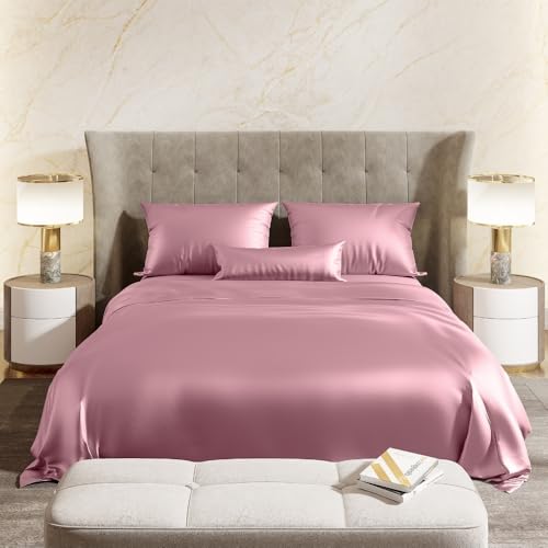 haus & kinder Satin Bedsheets Queen Size Bed, 300 TC Premium Satin Bed Sheet Double Bed, 100 X 90 Inches Queen Size Satin Bedsheet with 2 Pillow Covers -Muted Rose - Image 2