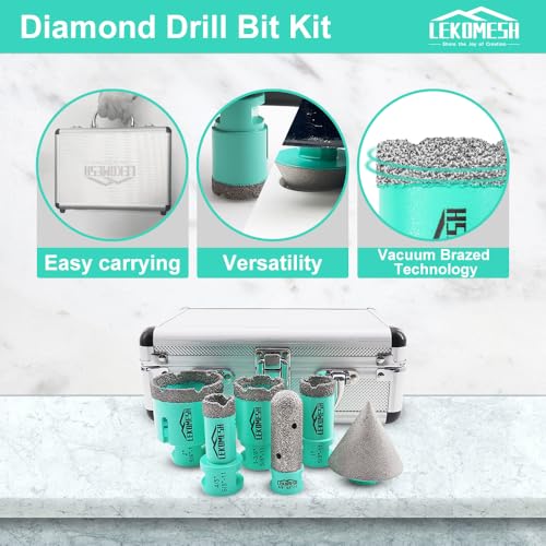 LEKOMESH Diamond Core Drill Bits Set 6pcs Tile Hole Saw Kit for Porcelain Tile Ceramic Marble Brick Concrete with 5/8-11 Thread(20/25/35/50/20mm+20mm Finger Bit+50mm Beveling Chamfer Bit) - Image 4