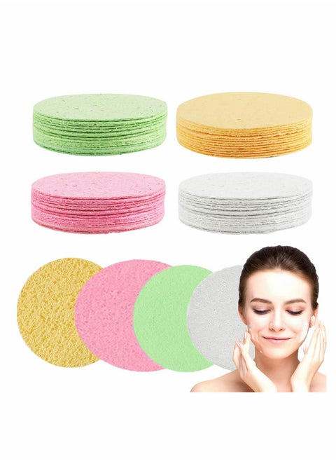 Compressed Facial Sponges, 4 Color Facial Sponges Cleansing Wash Face Sponge, Exfoliating Cellulose Facial Cosmetic Sponges for Makeup Removal (40 Count 2.5 Inch)