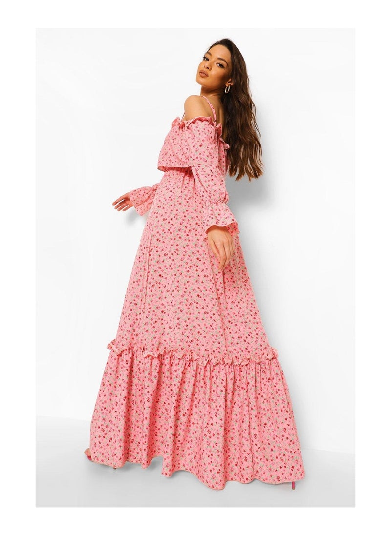boohoo - Ruffle Cold Shoulder Maxi Dress - Image 1