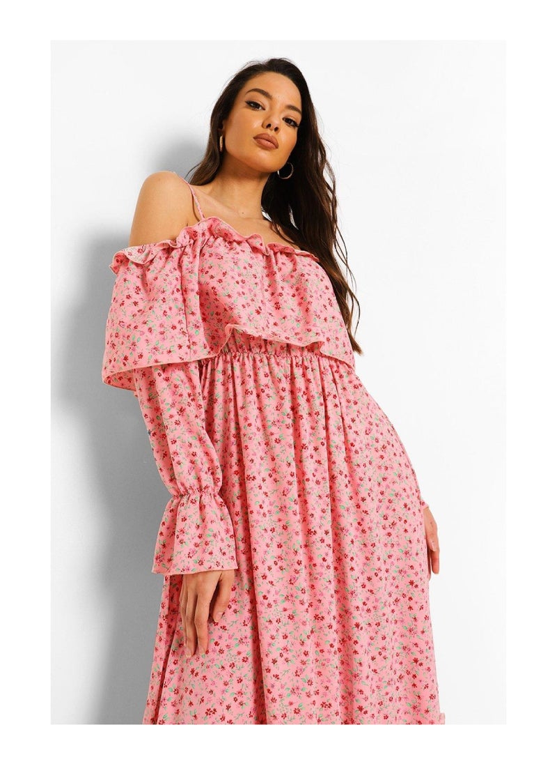 boohoo - Ruffle Cold Shoulder Maxi Dress - Image 1