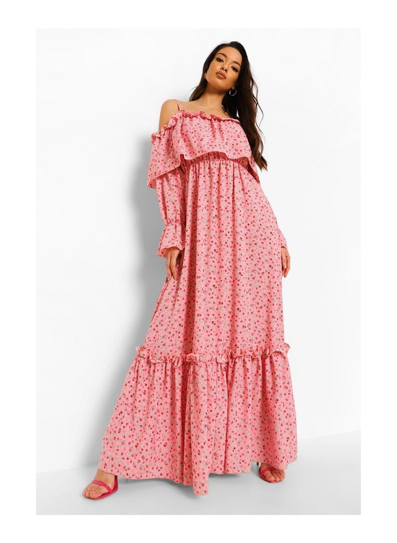 boohoo - Ruffle Cold Shoulder Maxi Dress - Image 1