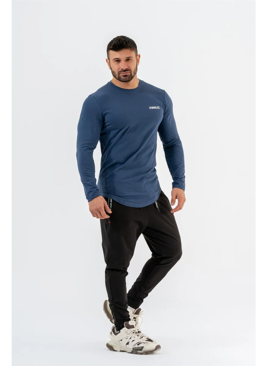 Gymwolves Men's Sports Bodysuit | Indigo | Long Sleeve Sports T-Shirt | Basic Series |