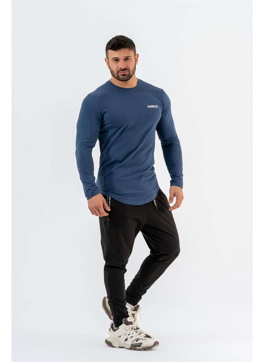 Gymwolves Men's Sports Bodysuit | Indigo | Long Sleeve Sports T-Shirt | Basic Series |  - Image 2