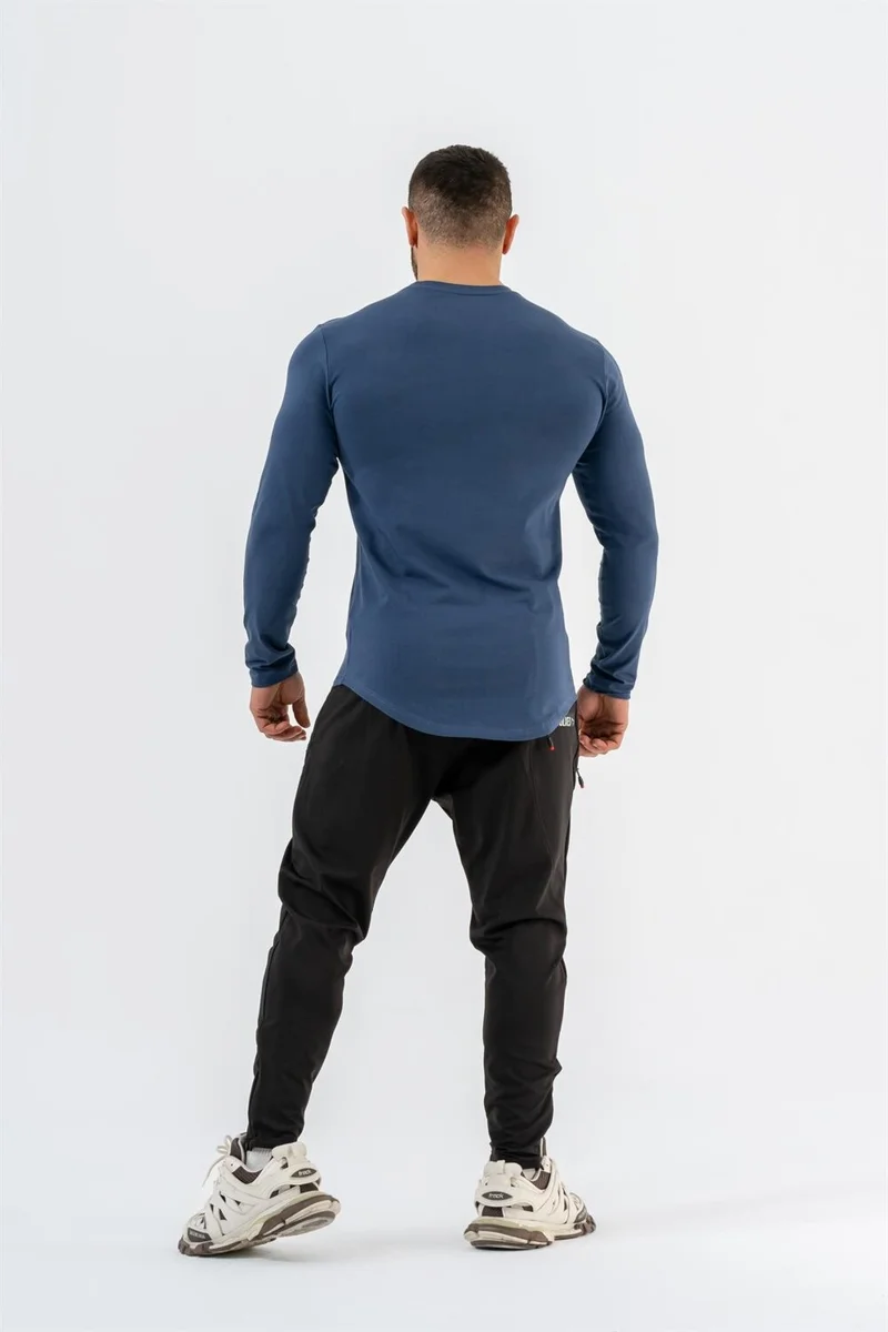 Gymwolves Men's Sports Bodysuit | Indigo | Long Sleeve Sports T-Shirt | Basic Series |