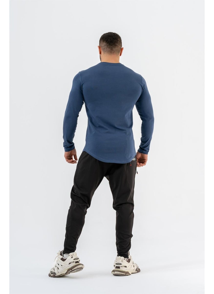 Gymwolves Men's Sports Bodysuit | Indigo | Long Sleeve Sports T-Shirt | Basic Series |  - Image 3