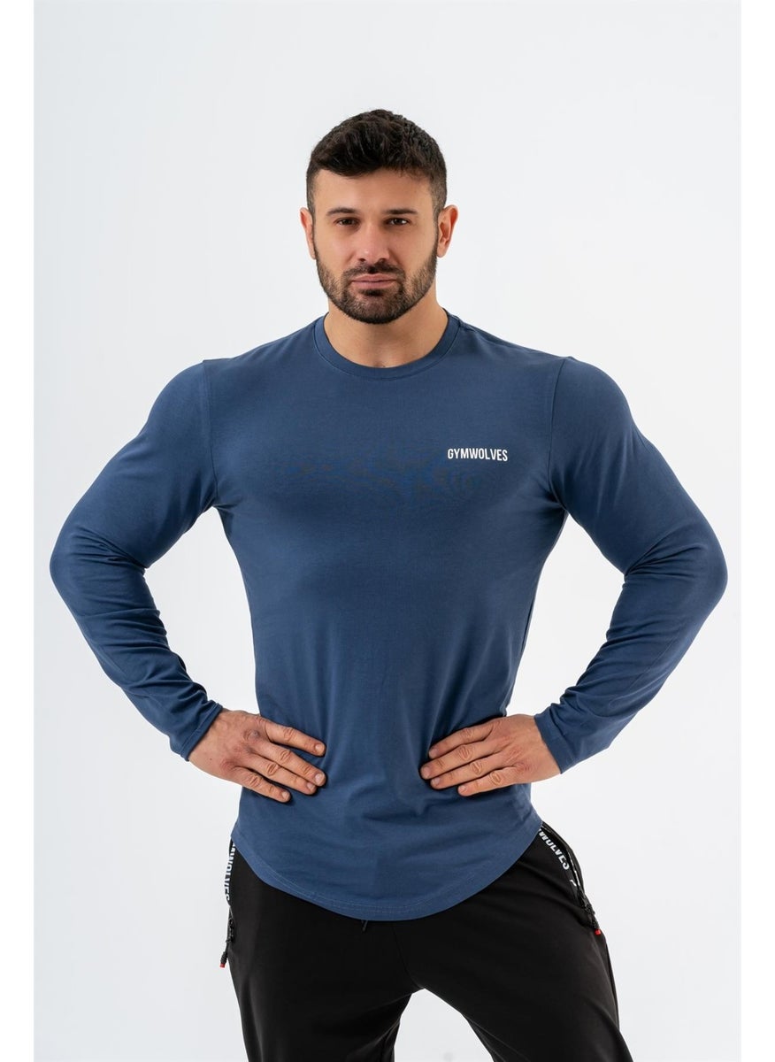 Gymwolves Men's Sports Bodysuit | Indigo | Long Sleeve Sports T-Shirt | Basic Series |  - Image 4