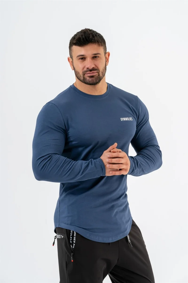 Gymwolves Men's Sports Bodysuit | Indigo | Long Sleeve Sports T-Shirt | Basic Series |