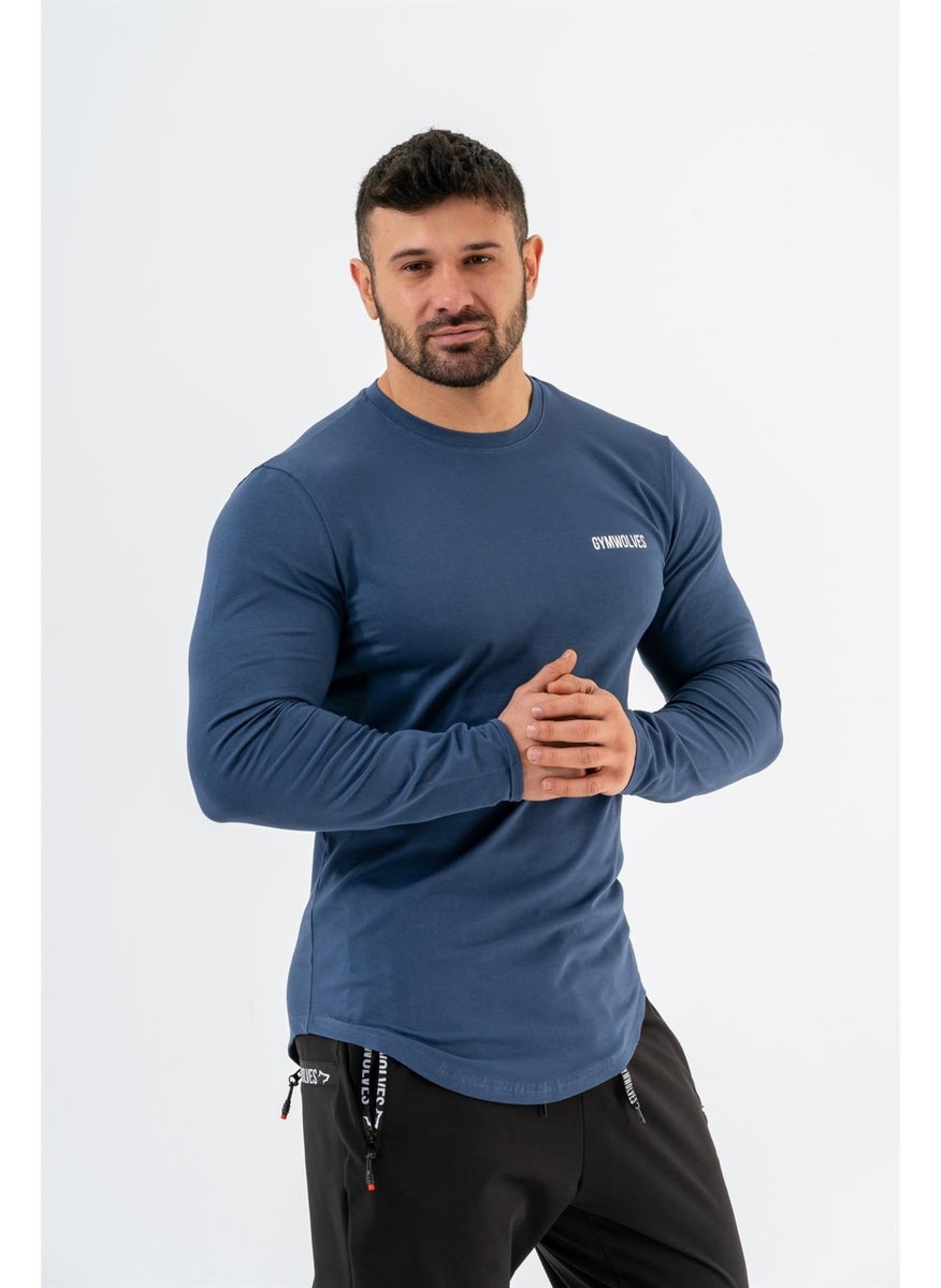 Gymwolves Men's Sports Bodysuit | Indigo | Long Sleeve Sports T-Shirt | Basic Series |  - Image 5