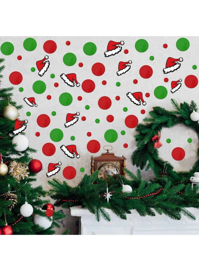 Geyee Lime Green Red Vinyl Wall Stickers and Santa Hat Wall Decals Stickers Removable Adhesive Round Circles Polka Dots Vinyl Decals for Bathroom Kids Room Nursery Xmas Party Decor - Image 5