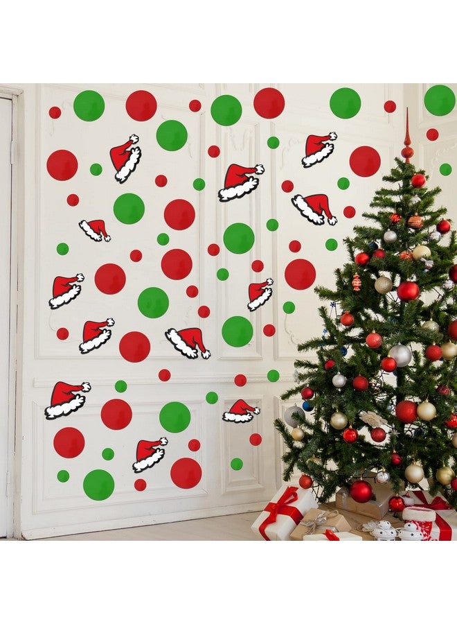 Geyee Lime Green Red Vinyl Wall Stickers and Santa Hat Wall Decals Stickers Removable Adhesive Round Circles Polka Dots Vinyl Decals for Bathroom Kids Room Nursery Xmas Party Decor - Image 1