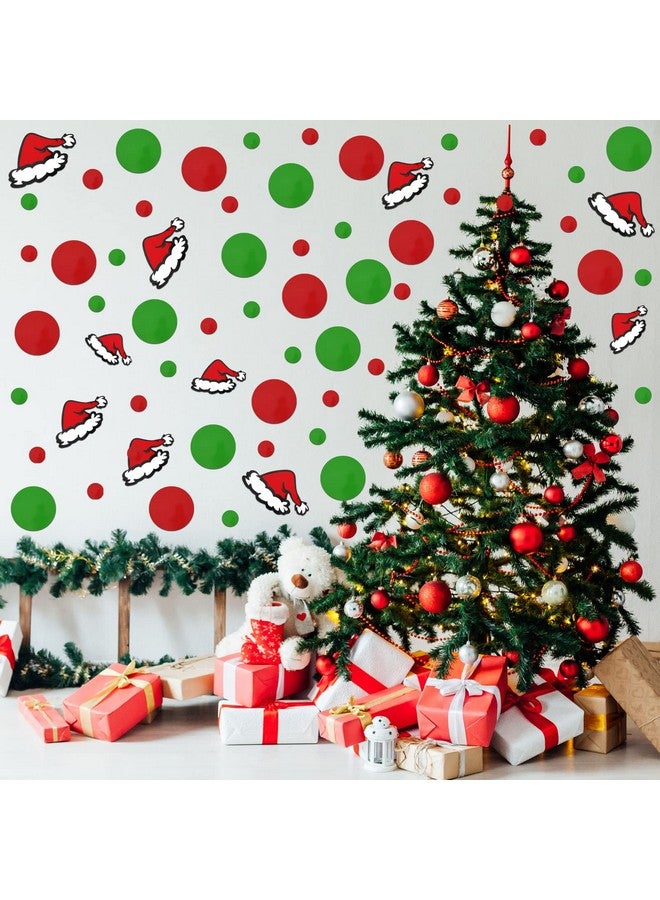 Geyee Lime Green Red Vinyl Wall Stickers and Santa Hat Wall Decals Stickers Removable Adhesive Round Circles Polka Dots Vinyl Decals for Bathroom Kids Room Nursery Xmas Party Decor - Image 3