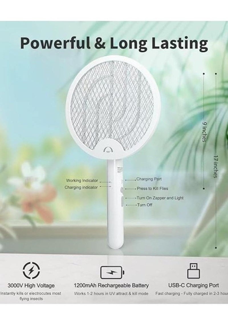 2-in-1 Electric Mosquito Bat & Killer Lamp – 3000V Bug Zapper, 180° Rotating Handle, USB-C Rechargeable 1200mAh Battery, Indoor & Outdoor Fly & Insect Swatter - Image 3