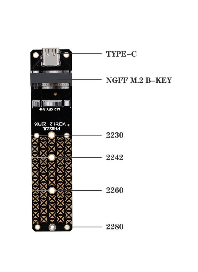 BURAQ NGFF M.2 Bkey SATA Hard Disk SSD To USB3.1 Type-C / USB-C Expansion Card Conversion Board(Black)  - Image 3