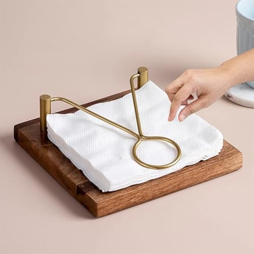 Nestroots Wooden Napkin Holder with Gold Metal Frame | 8X8 Inch Teak Wood Tissue Stand for Dining Table & Kitchen Countertop - Image 4